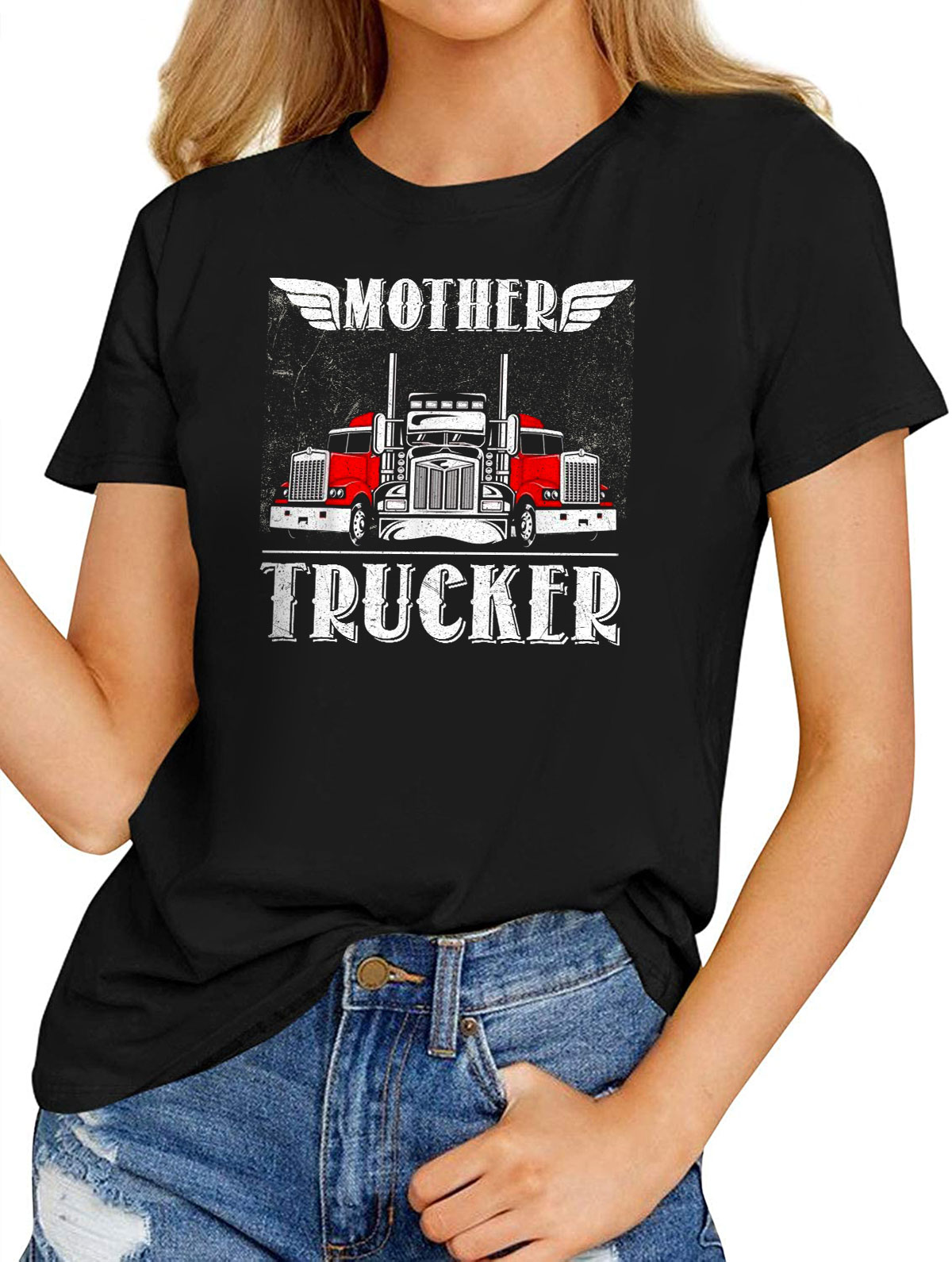 Womens Fashion T Shirts Mother Trucker Funny Mother Trucker Mom Truck Driver T Shirt 0972