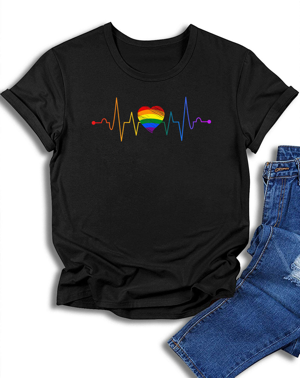 Fashion T-Shirt – Lovely LGBT Gay Pride Heartbeat Lesbian Gays Love ...