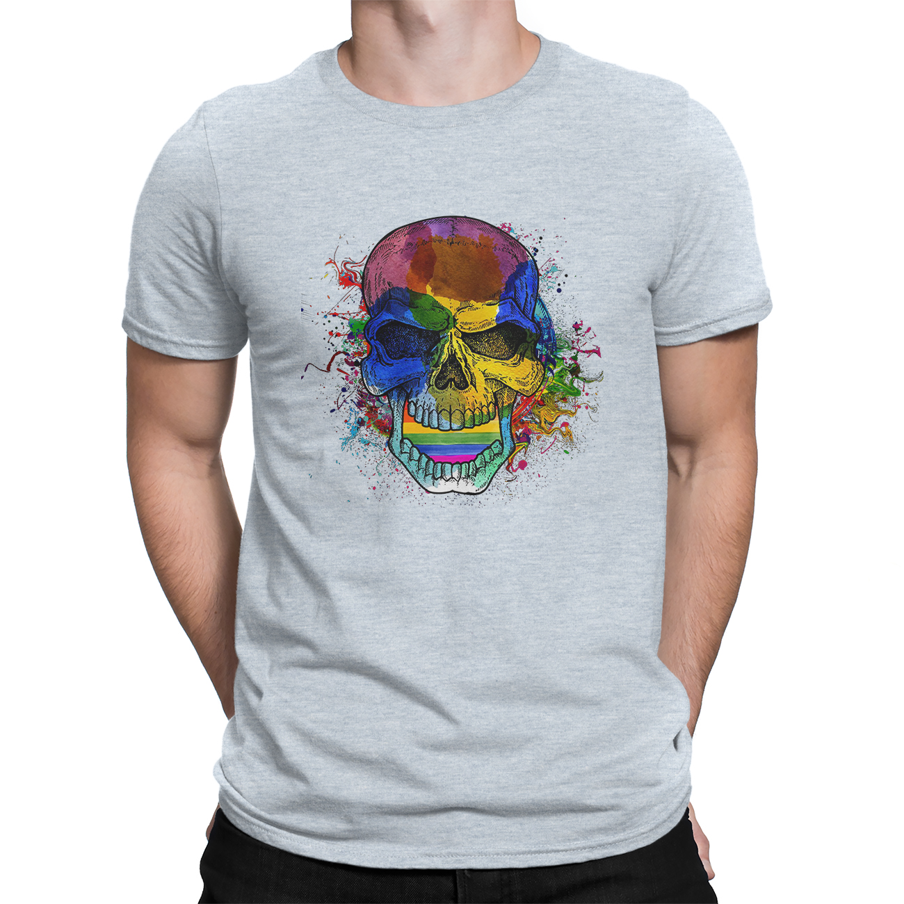 Fashion T-Shirt – Trans LGBT Inclusive Rainbow Flag Splatter Skull Gift ...