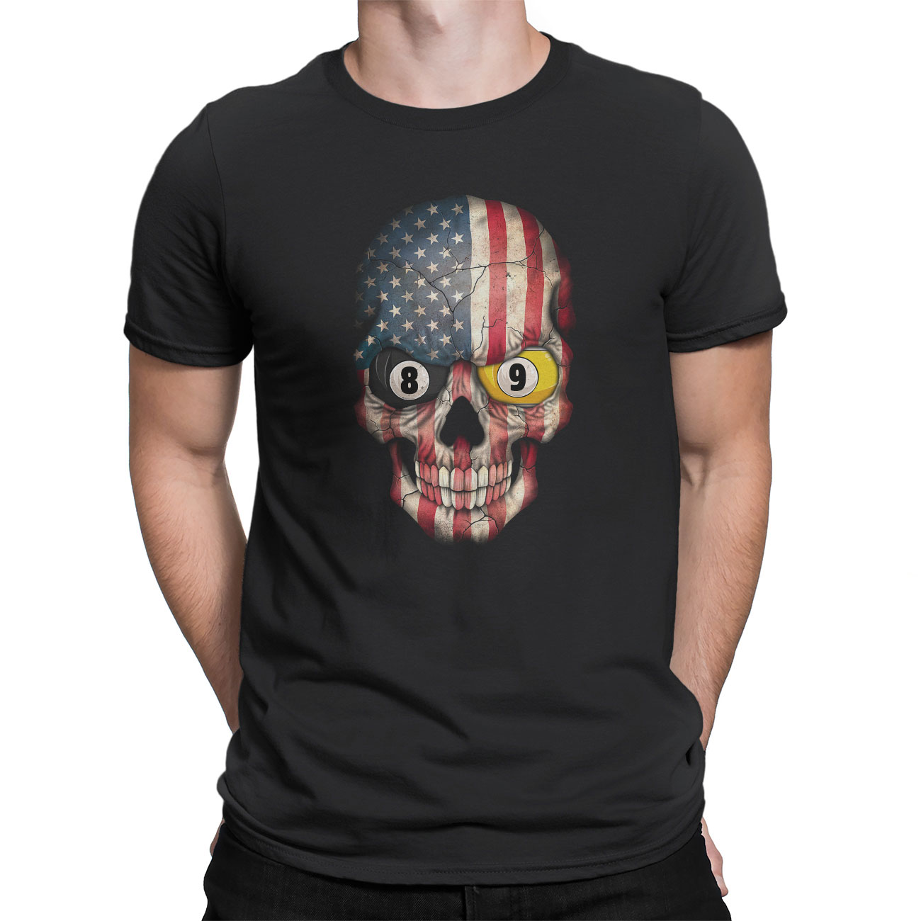 Albany is kompression Graphics T-Shirts – Funny Pool Billiard Snooker Design – Skull with US Flag  Gift Shirt – Crew Neck Short Sleeve – HomeWix