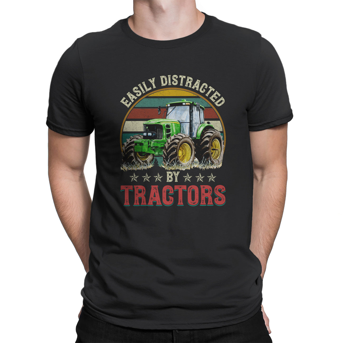 Vintage T-Shirts – Easily Distracted By Tractors Farming Funny Gift ...