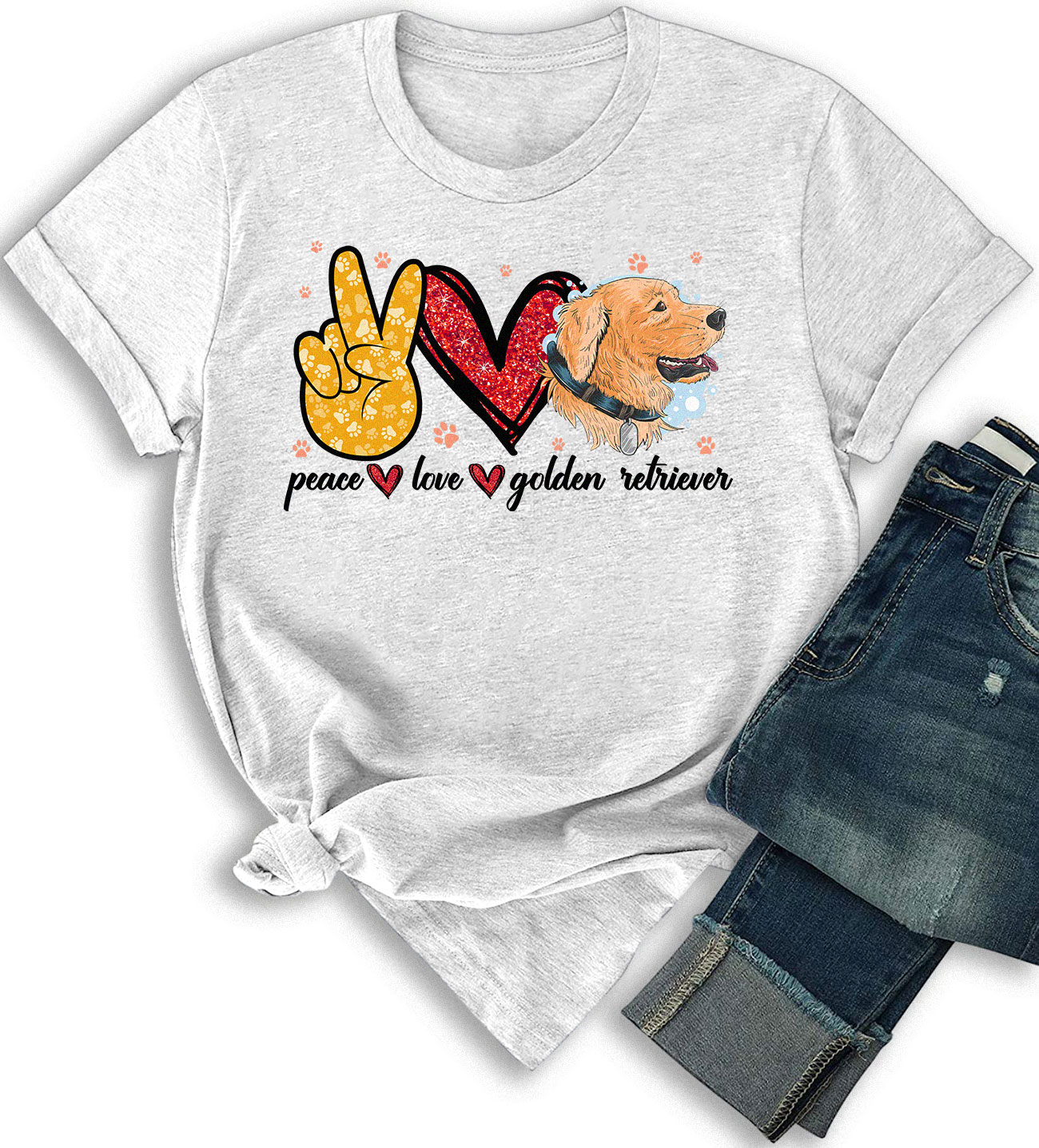Women's Fashion T-Shirts – Peace Love Golden Retriever Funny Dog Lover  Gifts Shirt – Crew Neck Short Sleeve – HomeWix