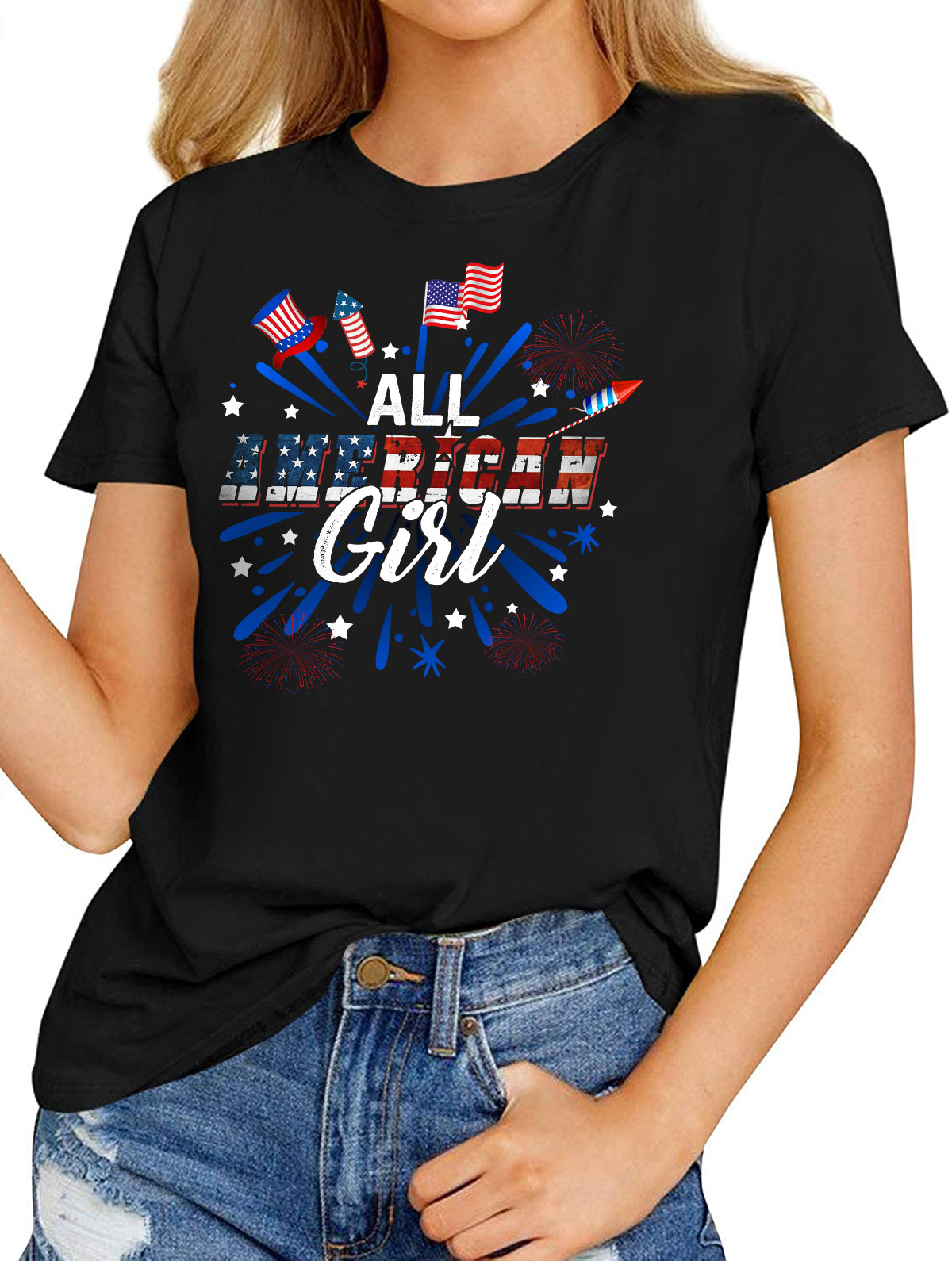 Vintage T-Shirt – All American Girl Cute Patriotic 4th Of July Gift ...