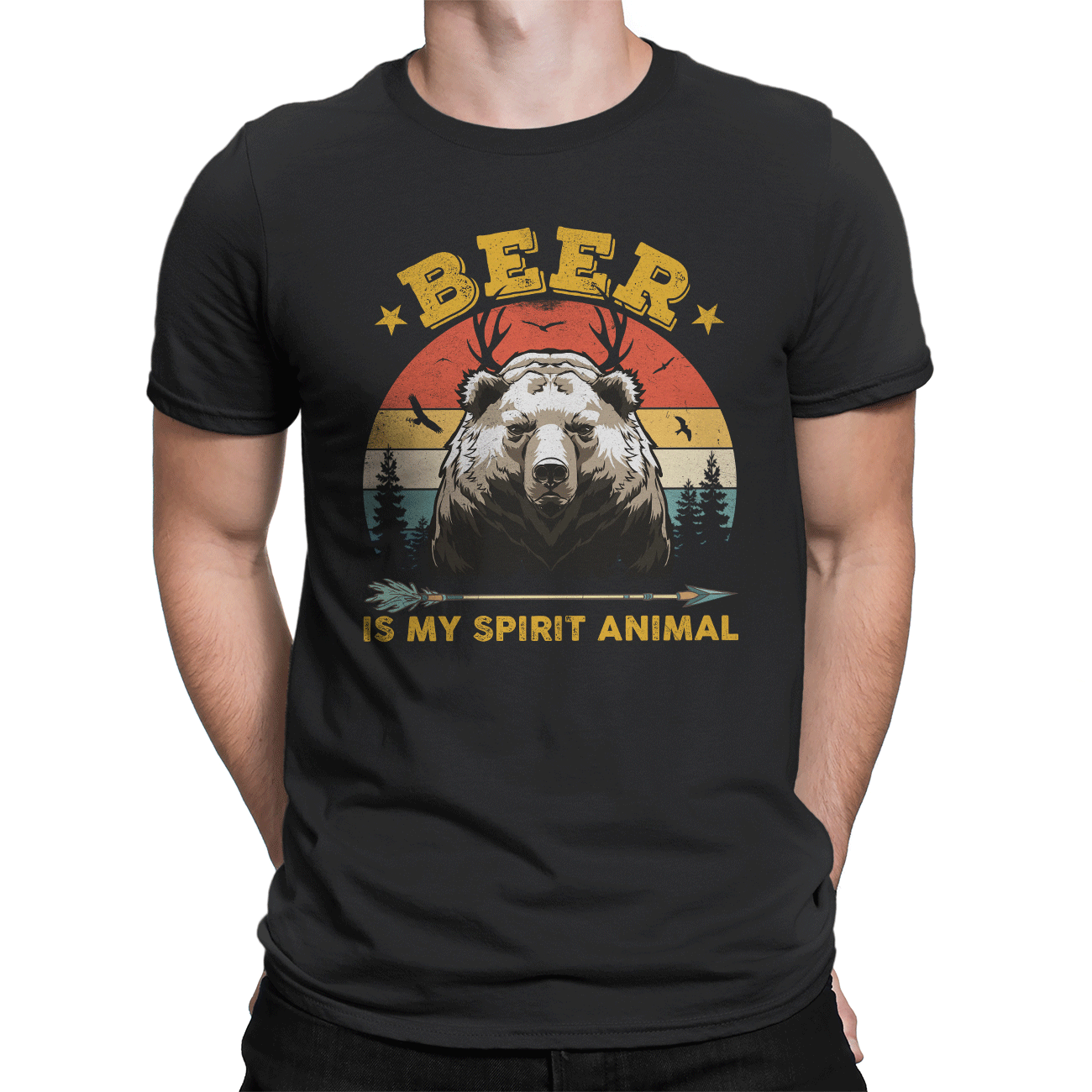 Vintage T-Shirts – Beer Is My Spirit Animal Bear Deer Beer Funny Drinking  Gift Shirt – Crew Neck Short Sleeve – HomeWix
