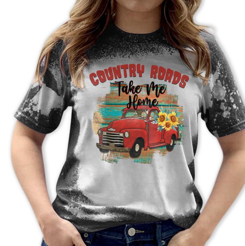 Bleached T-Shirt – Country Roads Floral Truck Take Me Home Country Girl ...