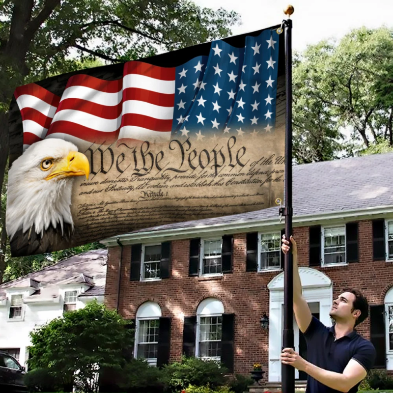 We The People. American Patriot, American Eagle Grommet Flag Thn3777gf 